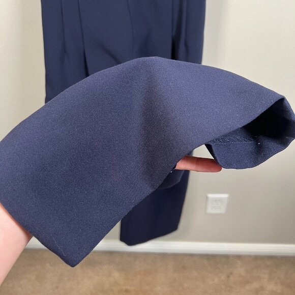Gal Meets Glam Nicole Jumpsuit Size 4 Navy Blue Cropped Wide Leg Square Neckline - Picture 9 of 13